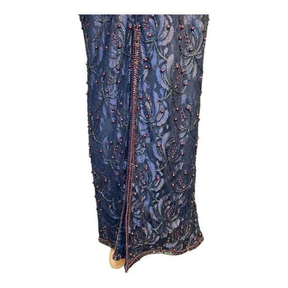 Vintage SCALA Black Beaded Peek-a-Boo Back Gown – Size L (Est. 12/14) - Picture 6 of 11